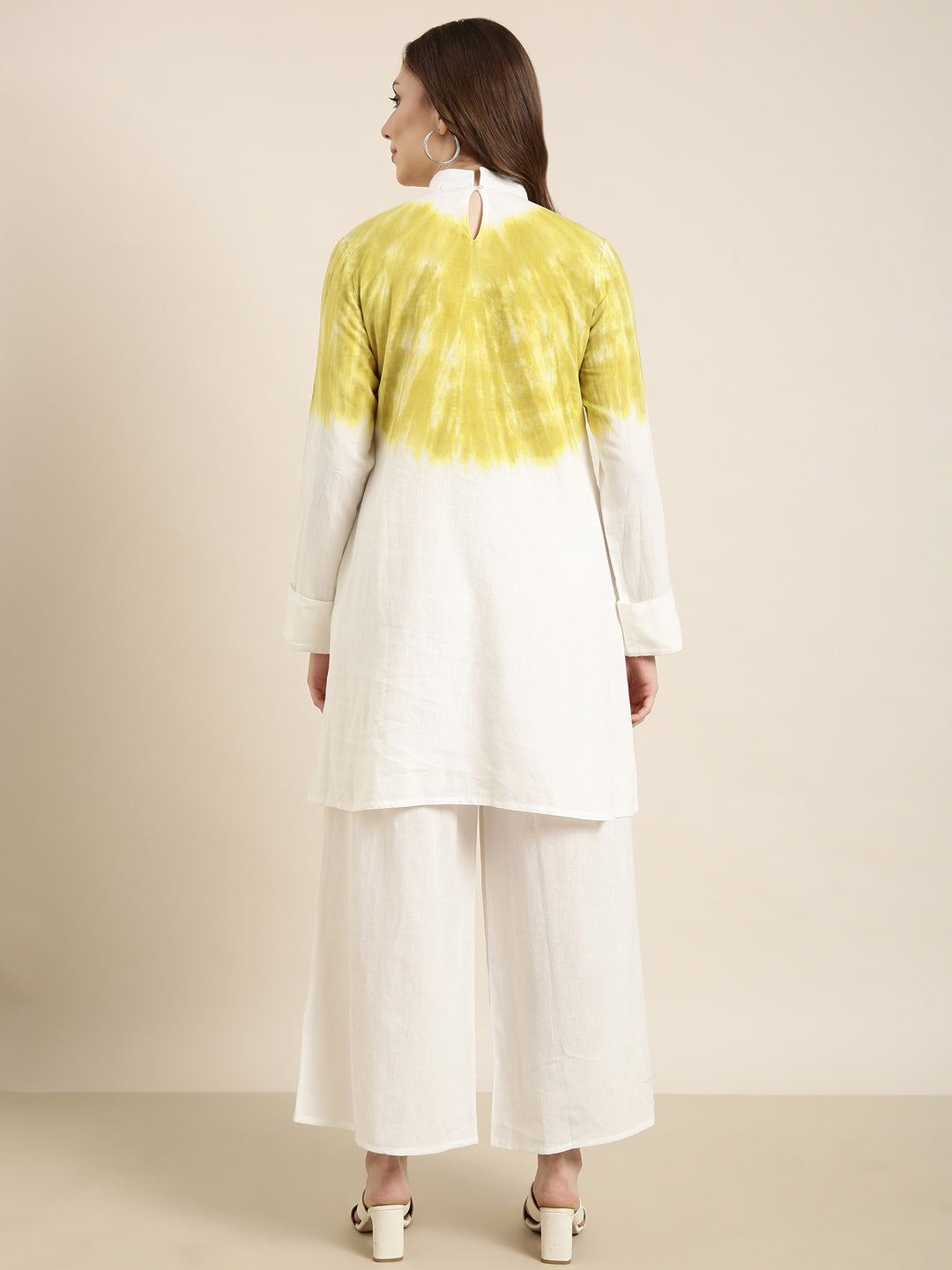 Women Off White Dyed Tunic & Palazzos Set