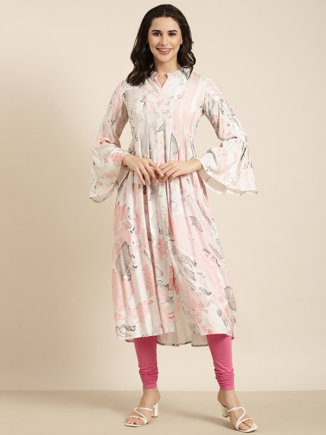 Women A-Line White Abstract Kurta