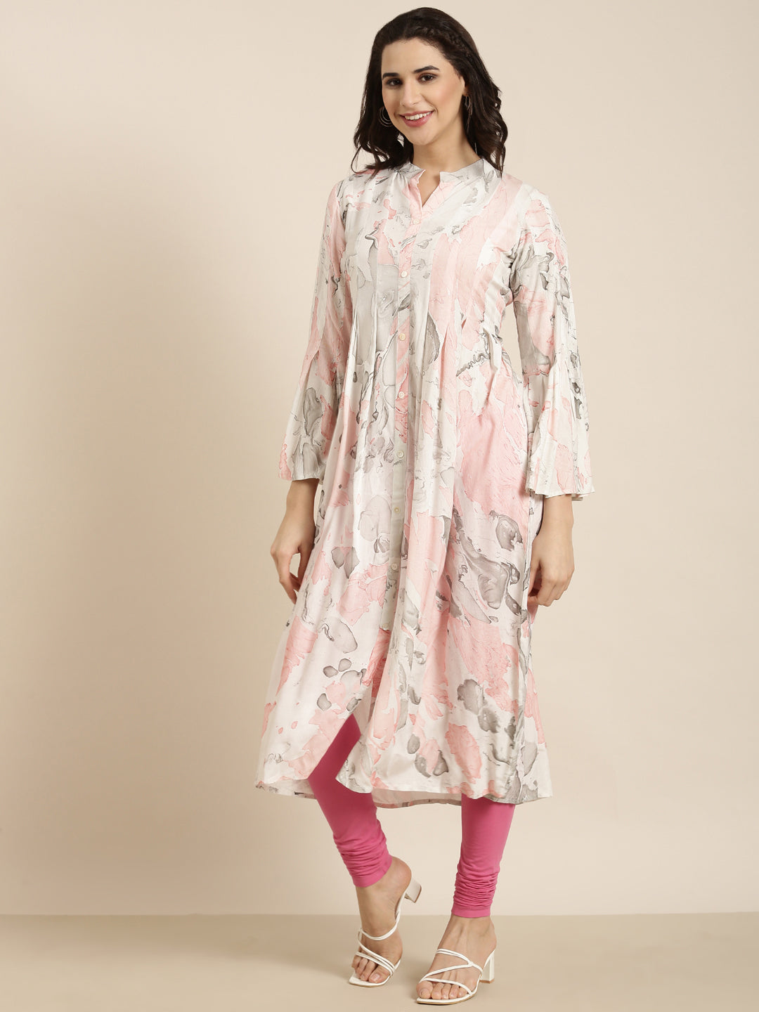 Women A-Line White Abstract Kurta