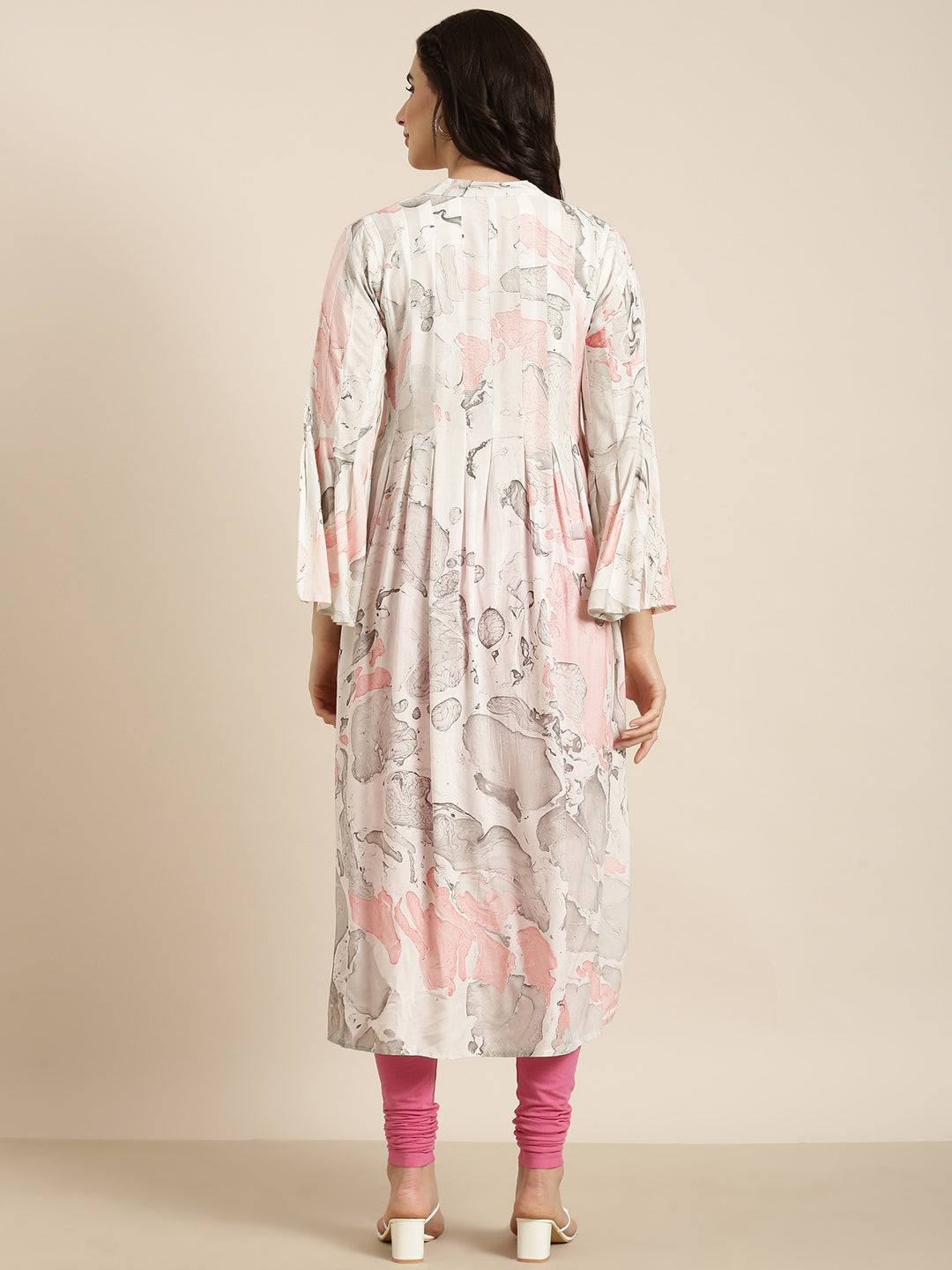 Women A-Line White Abstract Kurta