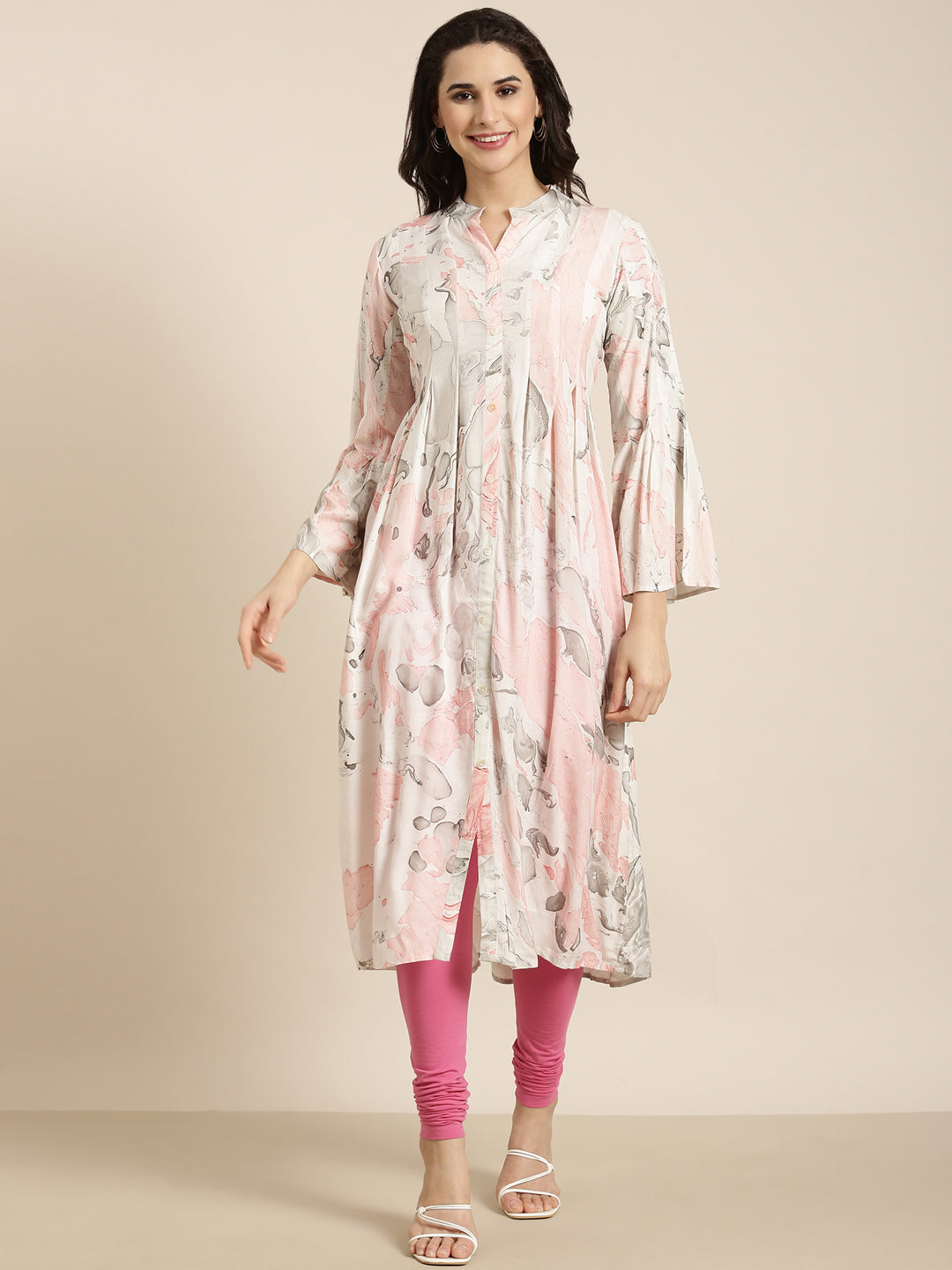 Women A-Line White Abstract Kurta