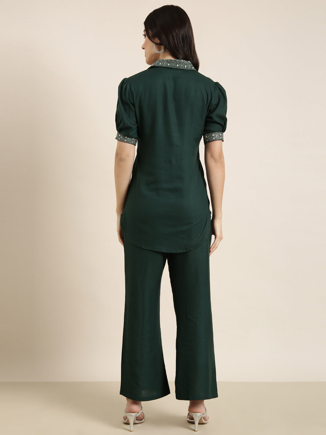 Women Green Solid Tunic & Palazzos Set