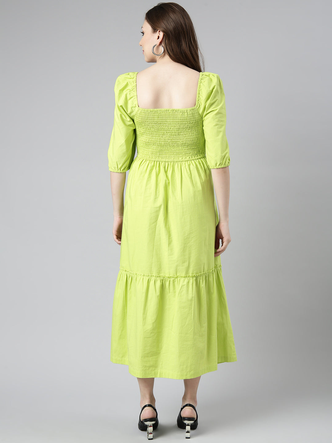 Women Green Solid Fit and Flare Dress