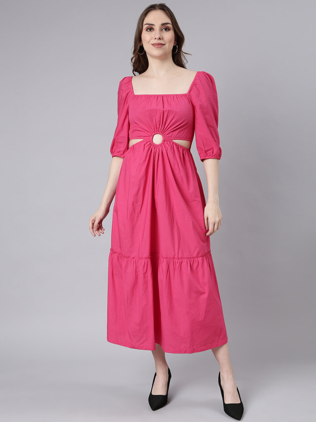 Women Pink Solid Fit and Flare Dress