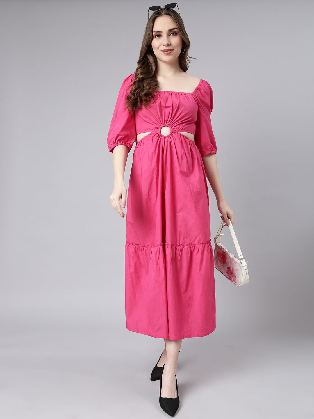 Women Pink Solid Fit and Flare Dress