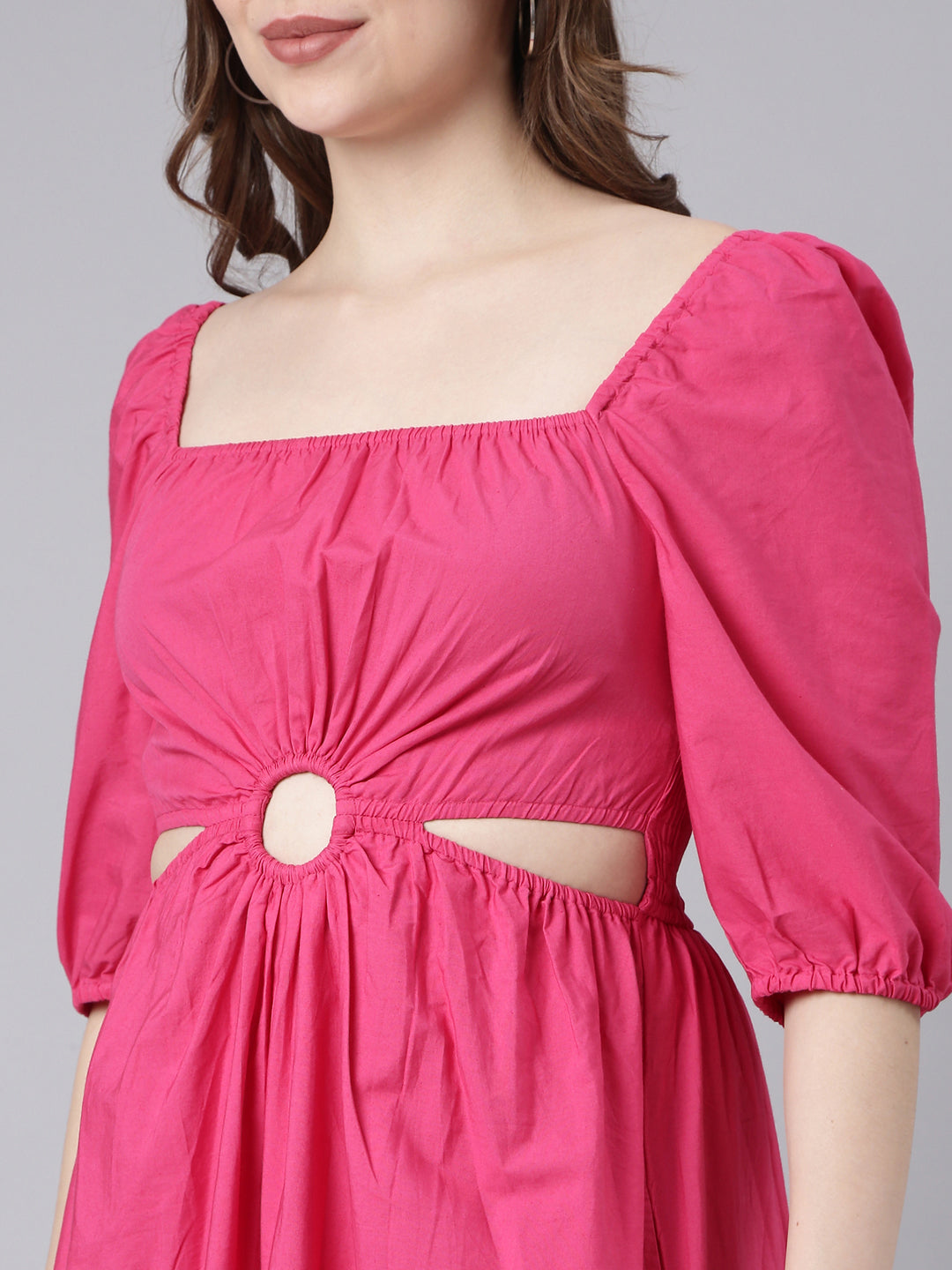 Women Pink Solid Fit and Flare Dress