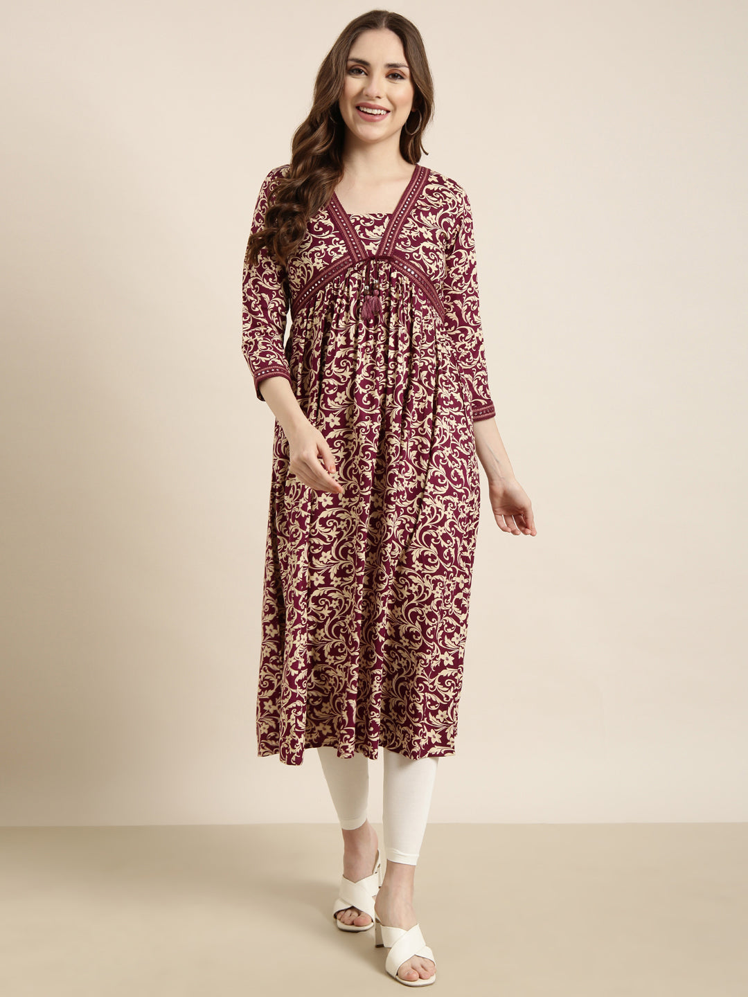 Women Anarkali Purple Floral Kurta