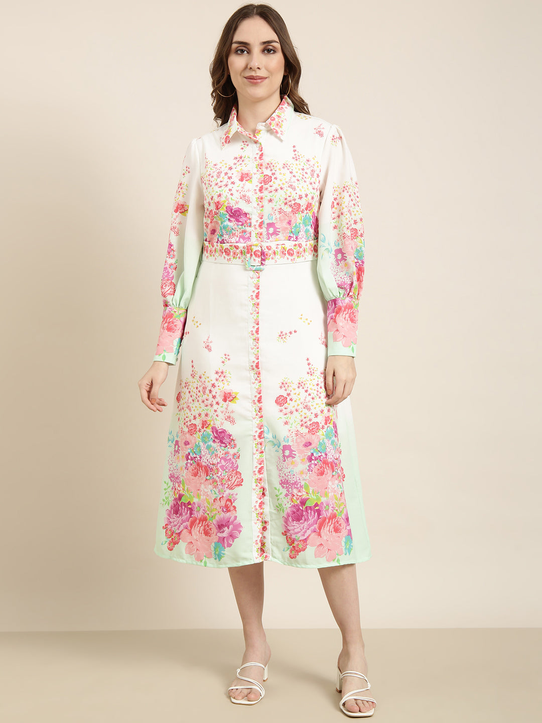 Women Off White Floral A-Line Dress