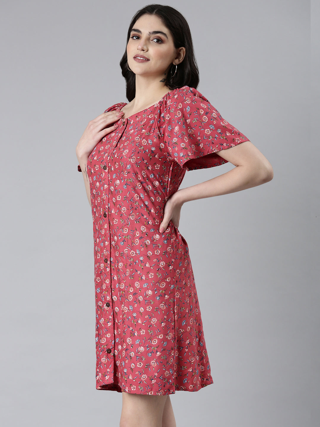 Women's Pink Floral Fit and Flare Dress