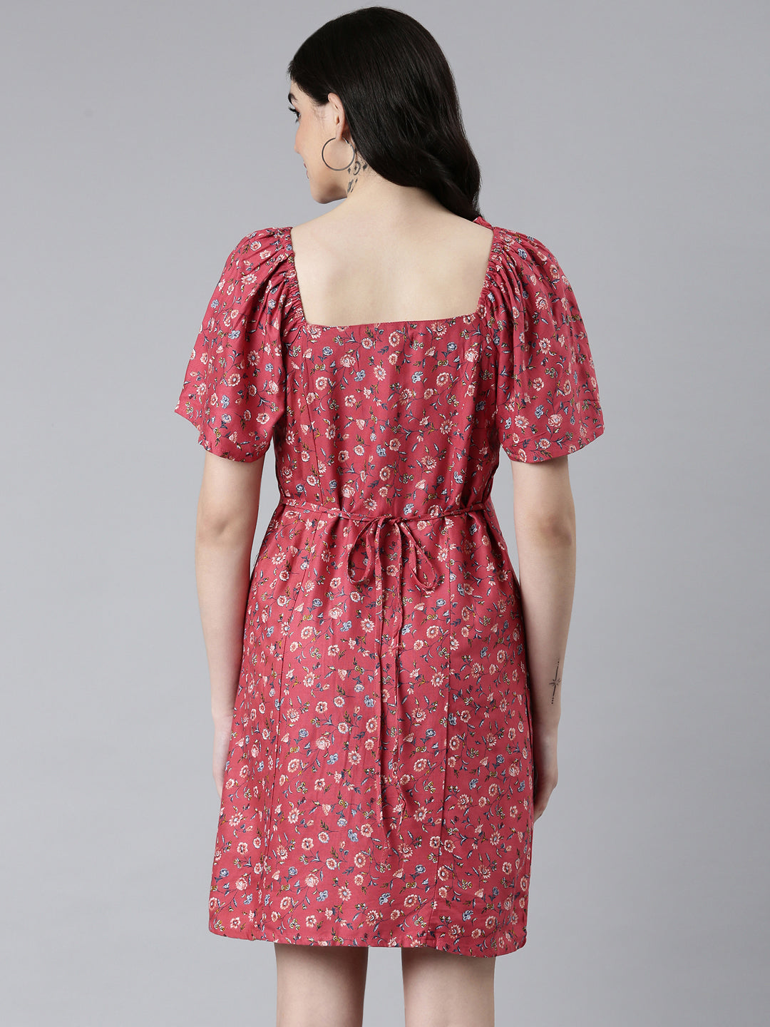 Women's Pink Floral Fit and Flare Dress