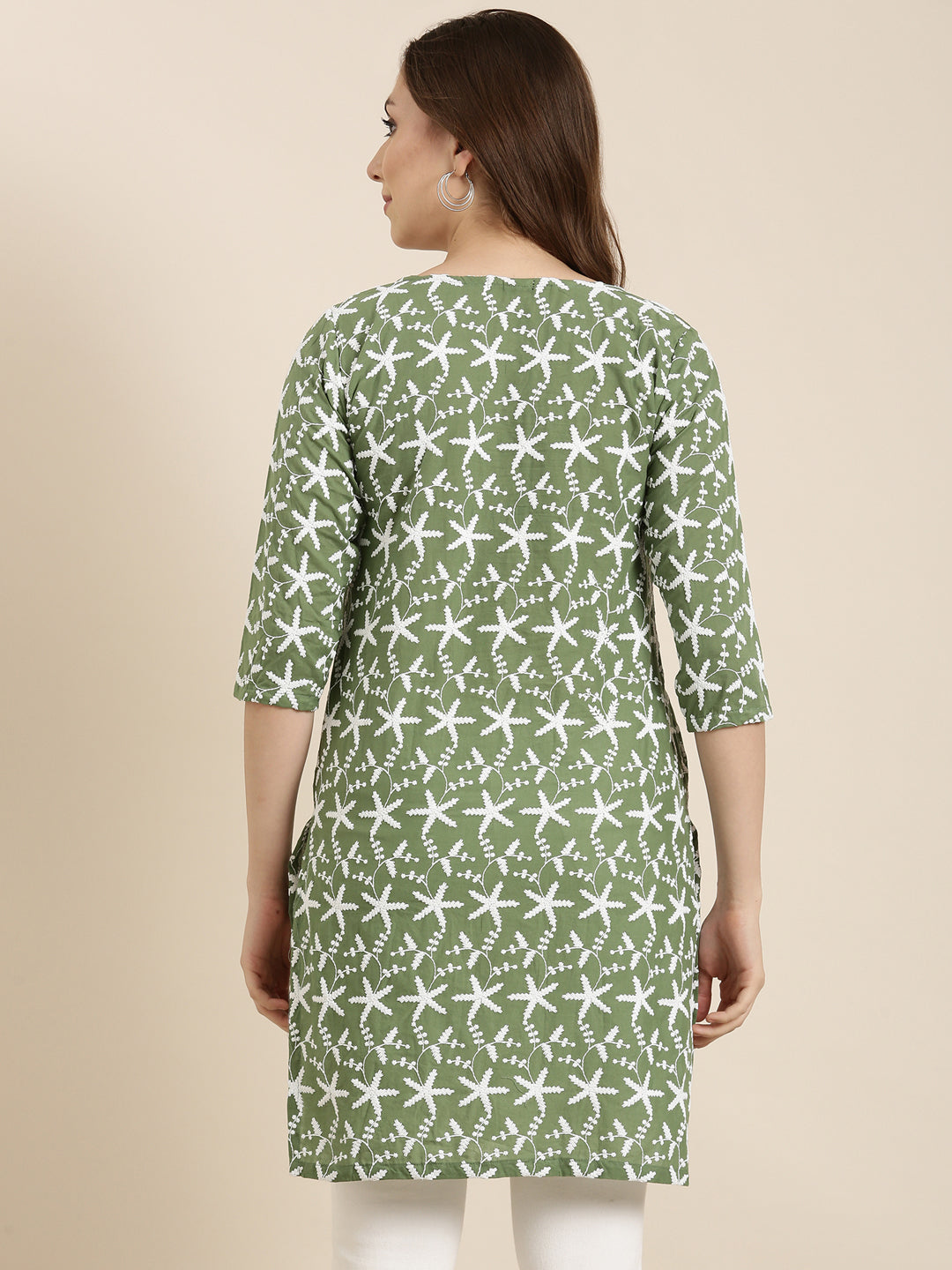 Women Floral Green Straight Kurti