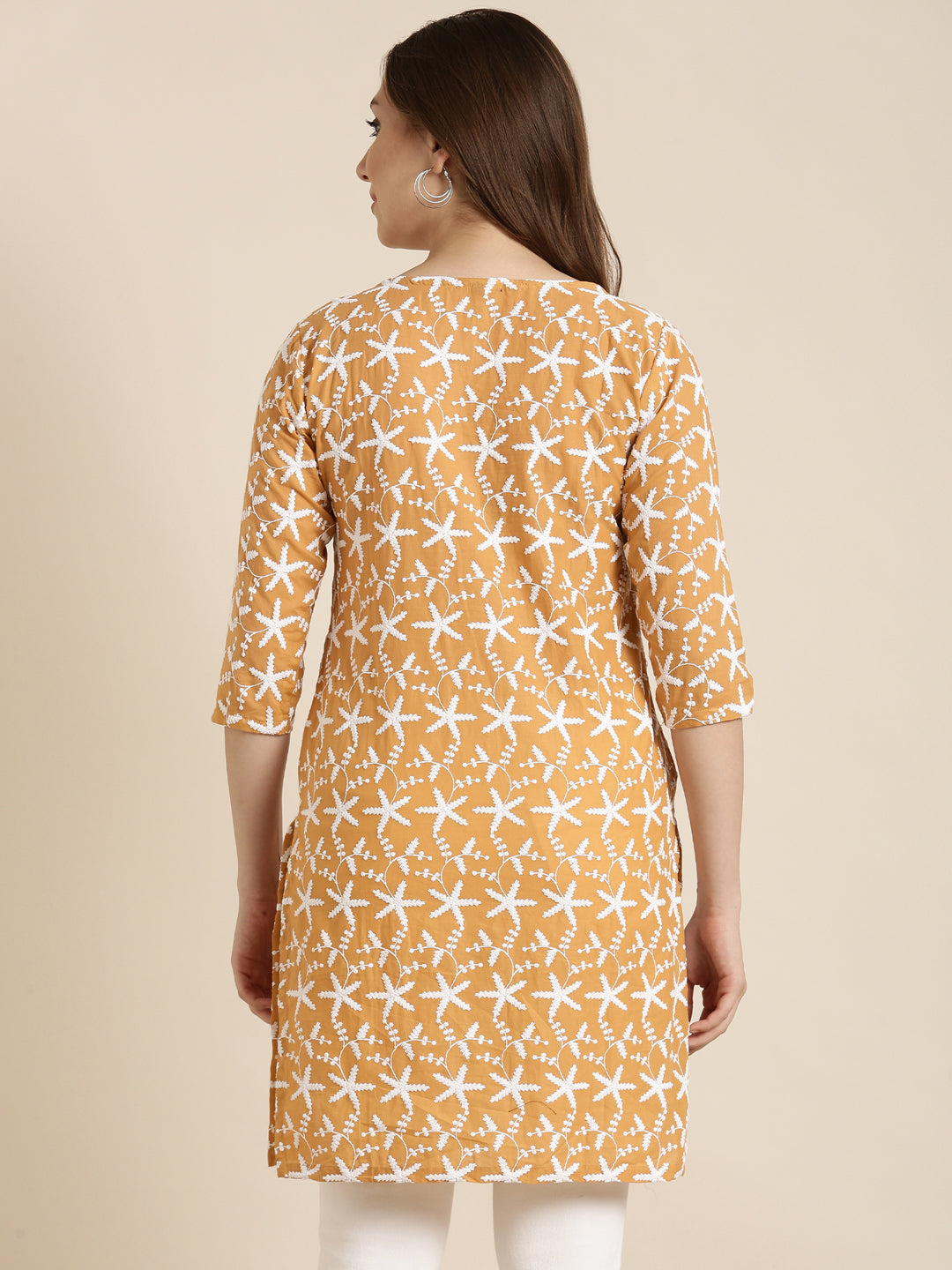 Women Floral Mustard Straight Kurti