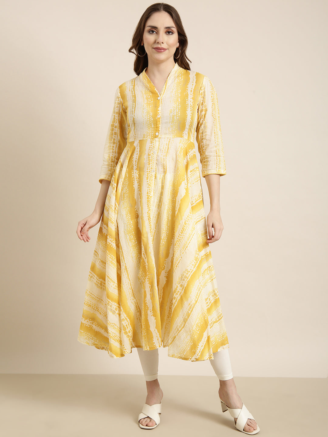 Women Anarkali Yellow Embellished Kurta