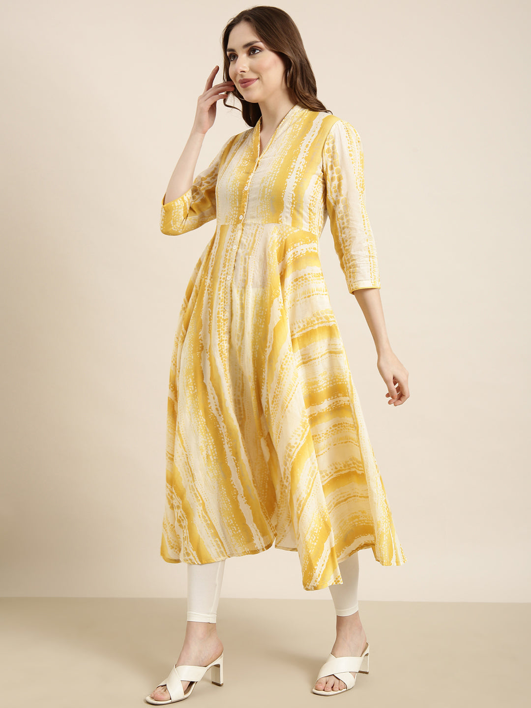 Women Anarkali Yellow Embellished Kurta