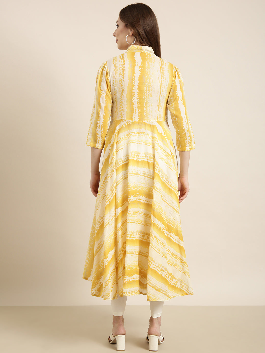 Women Anarkali Yellow Embellished Kurta