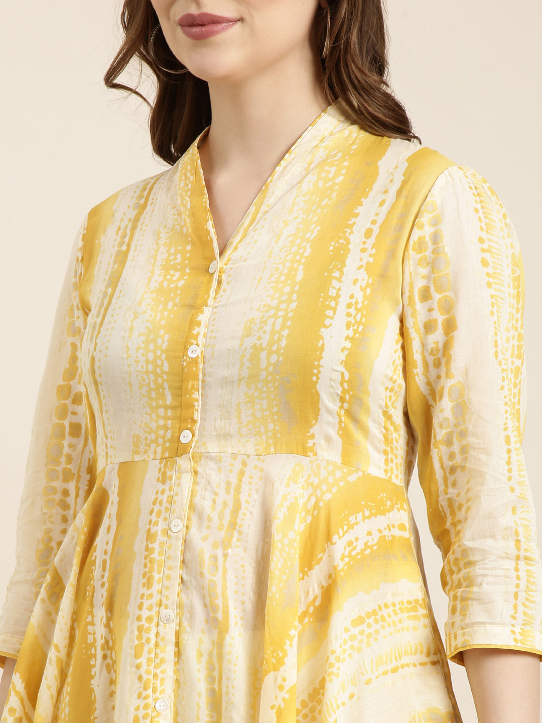 Women Anarkali Yellow Embellished Kurta