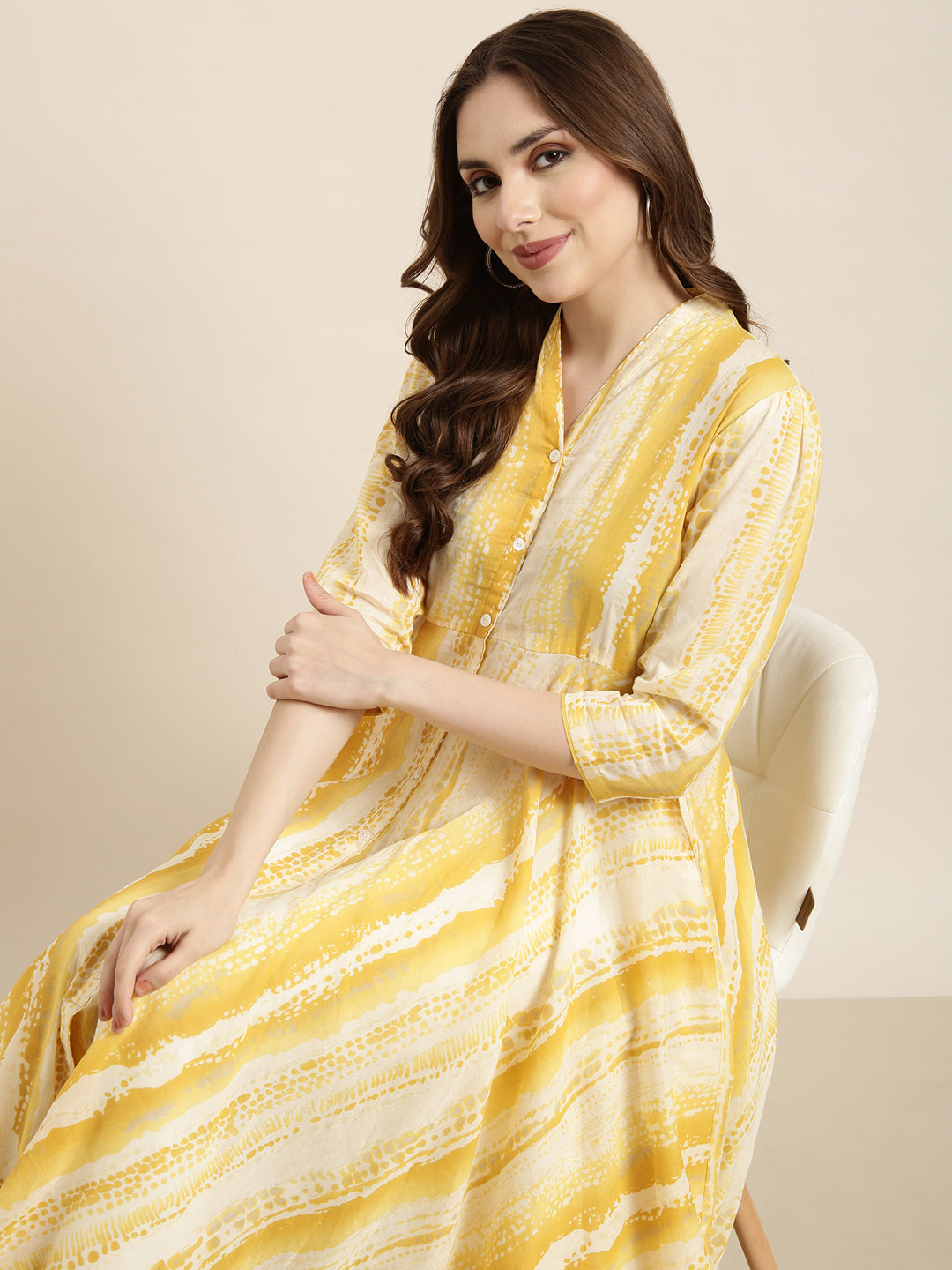 Women Anarkali Yellow Embellished Kurta