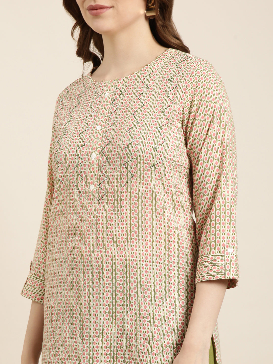 Women Straight Peach Geometric Kurta