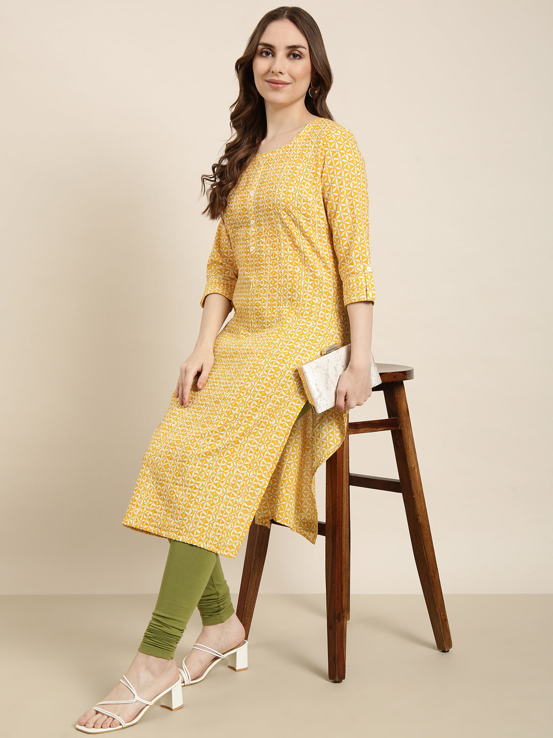 Women Straight Yellow Floral Kurta