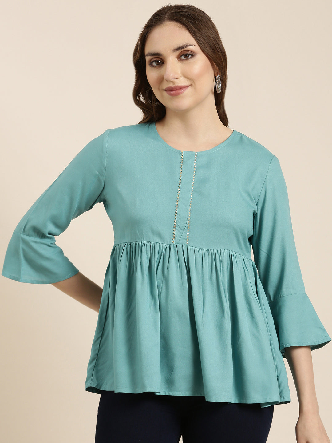 Women Solid Turquoise Blue Anarkali Kurti