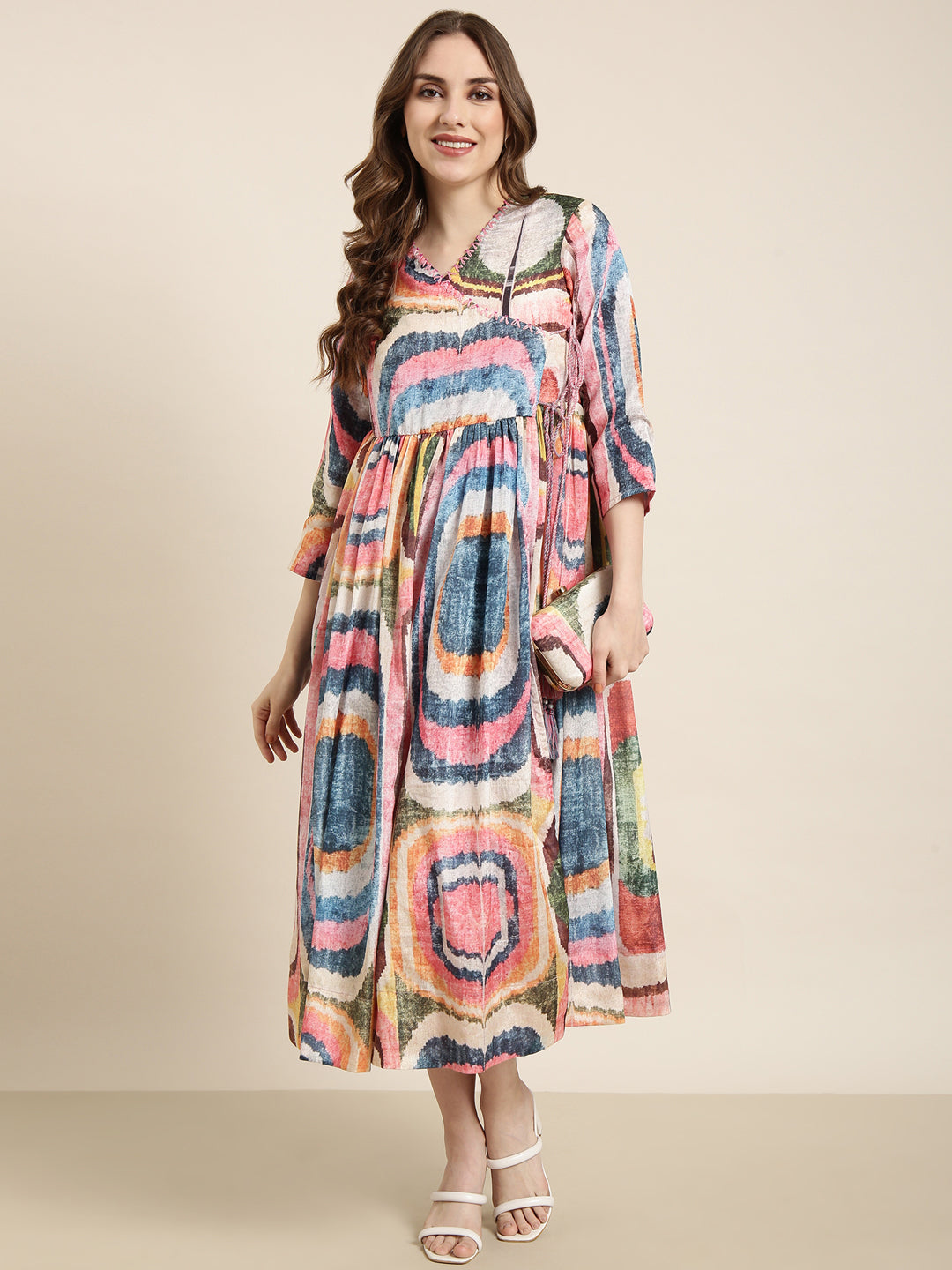 Women Multi Abstract Wrap Dress