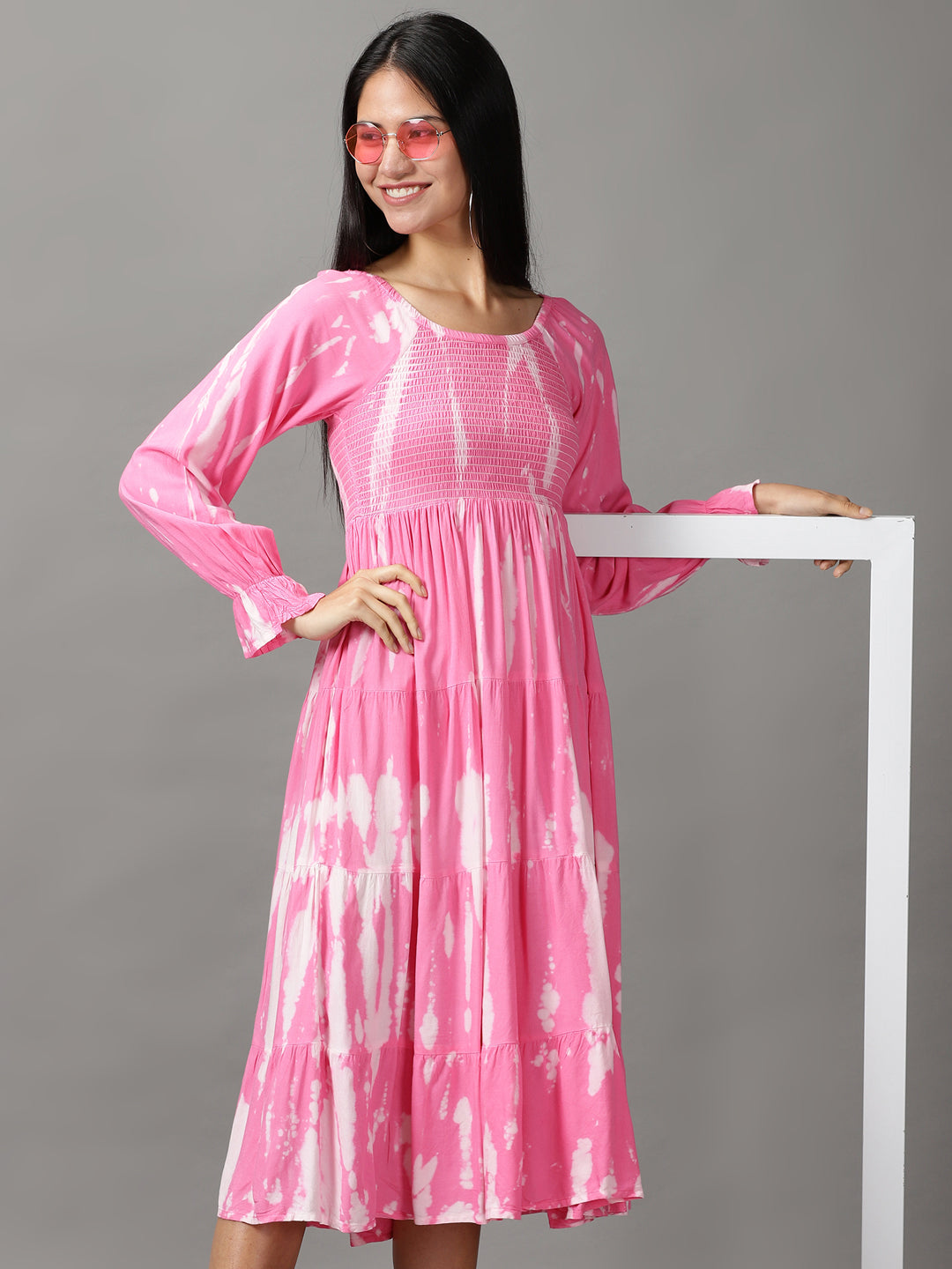 Women's Pink Tie Dye Fit and Flare Dress