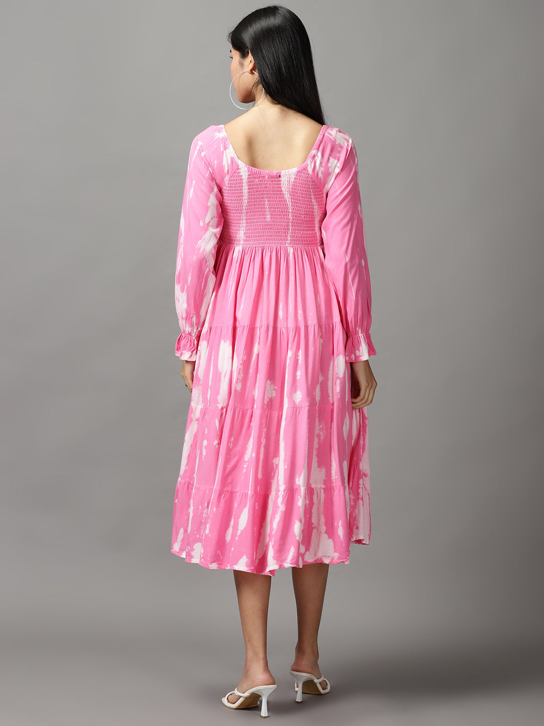 Women's Pink Tie Dye Fit and Flare Dress