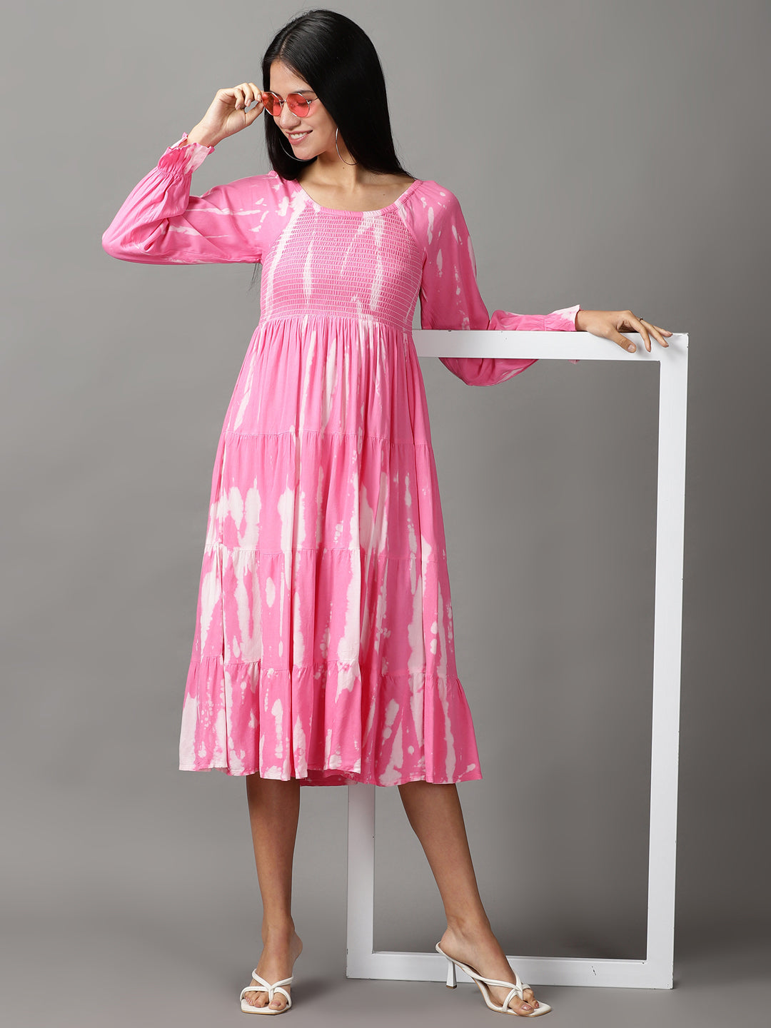 Women's Pink Tie Dye Fit and Flare Dress