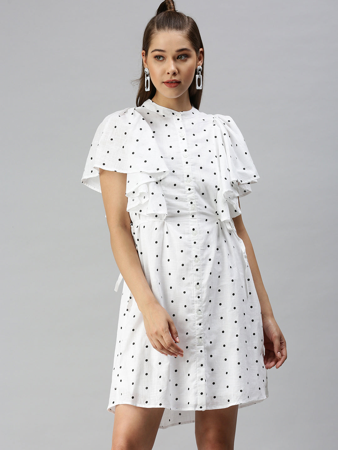 Women's White Printed Shirt Dress