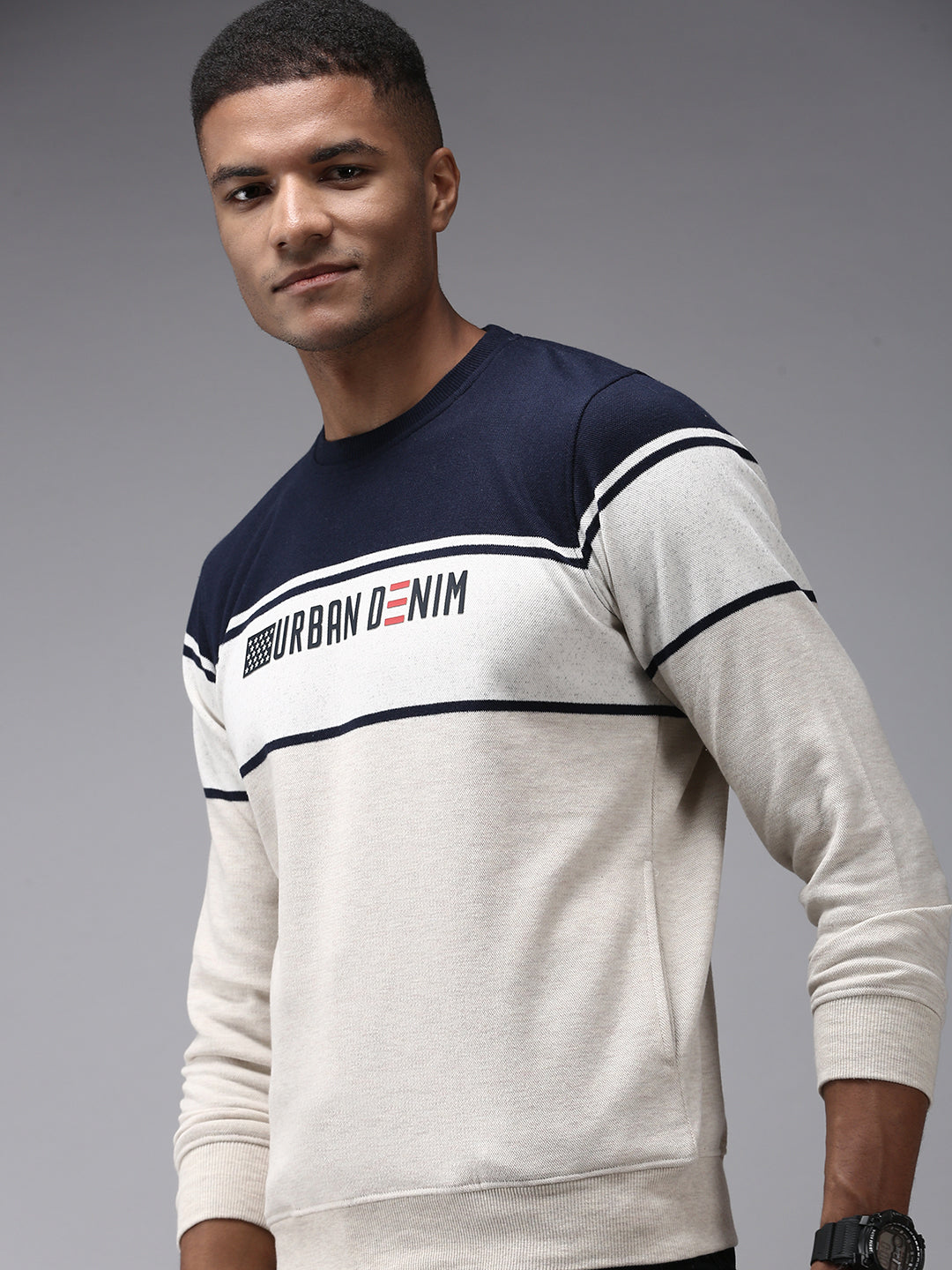 Men Beige Colourblock Sweatshirt