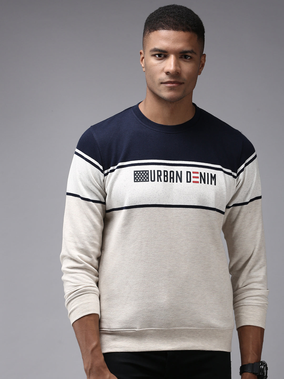 Men Beige Colourblock Sweatshirt