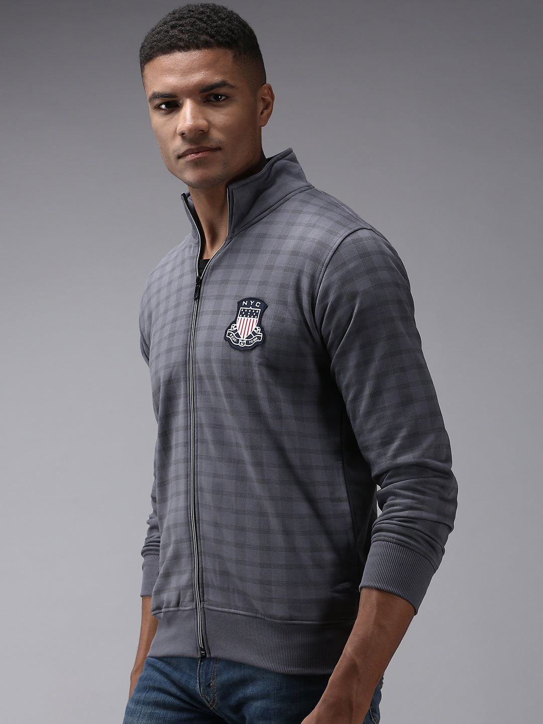 Men Grey Checked Sweatshirt