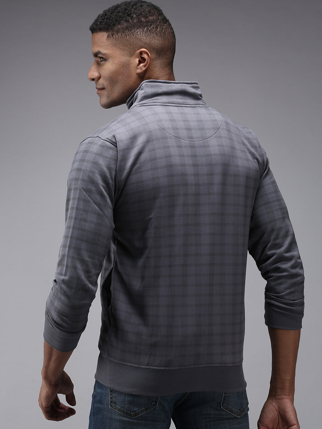 Men Grey Checked Sweatshirt