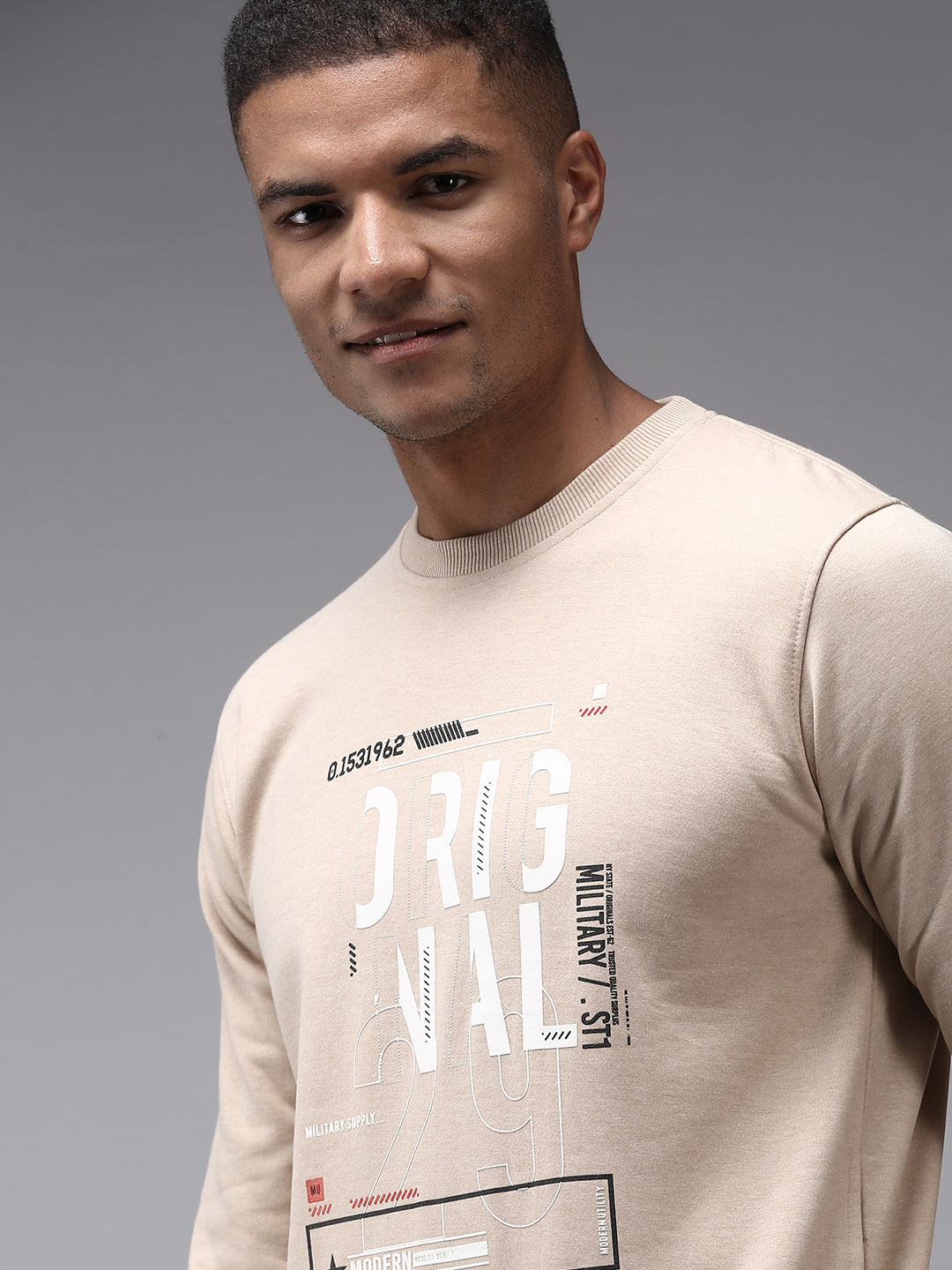 Men Beige Printed Sweatshirt