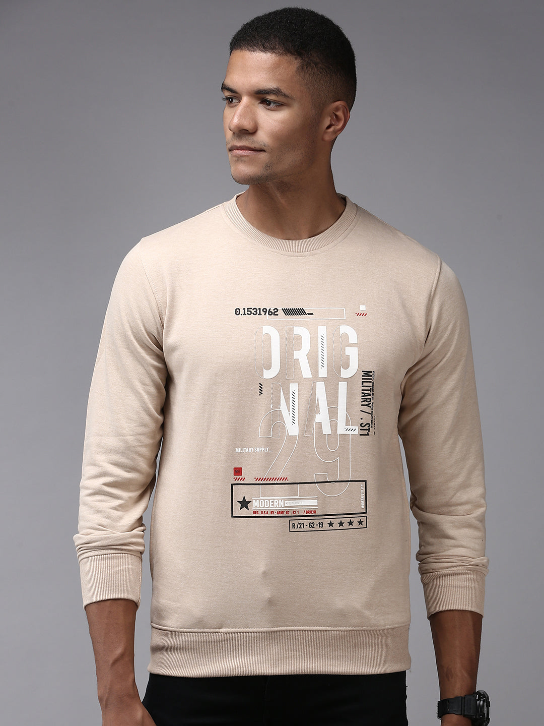 Men Beige Printed Sweatshirt