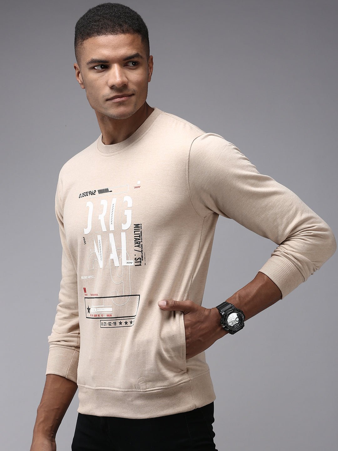 Men Beige Printed Sweatshirt