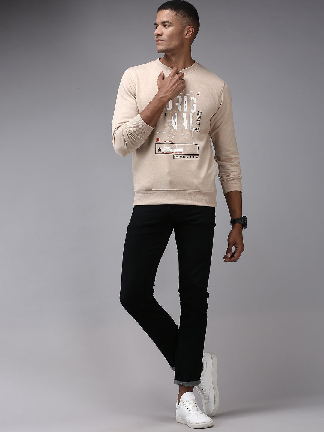 Men Beige Printed Sweatshirt