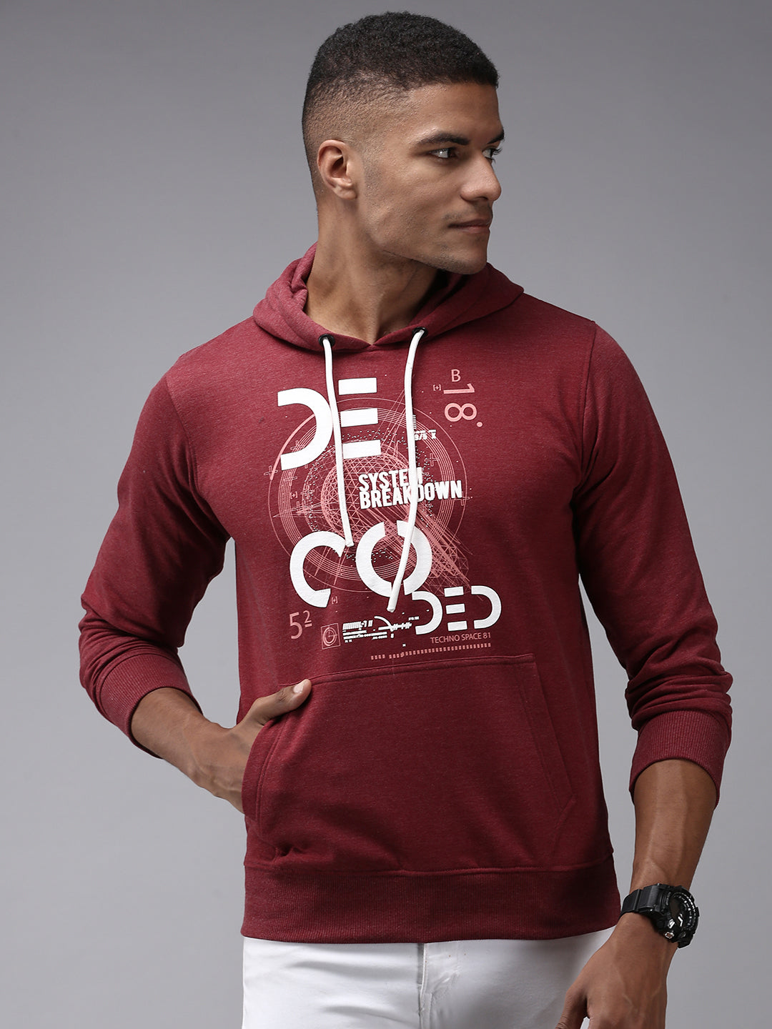 Men Red Solid Sweatshirt