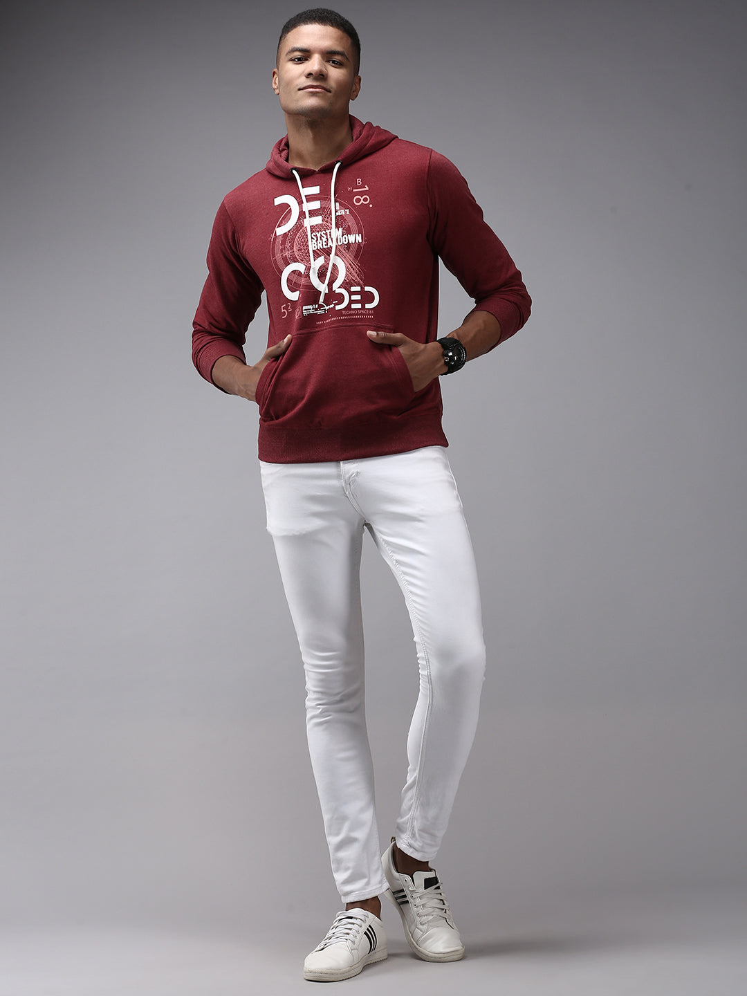 Men Red Solid Sweatshirt