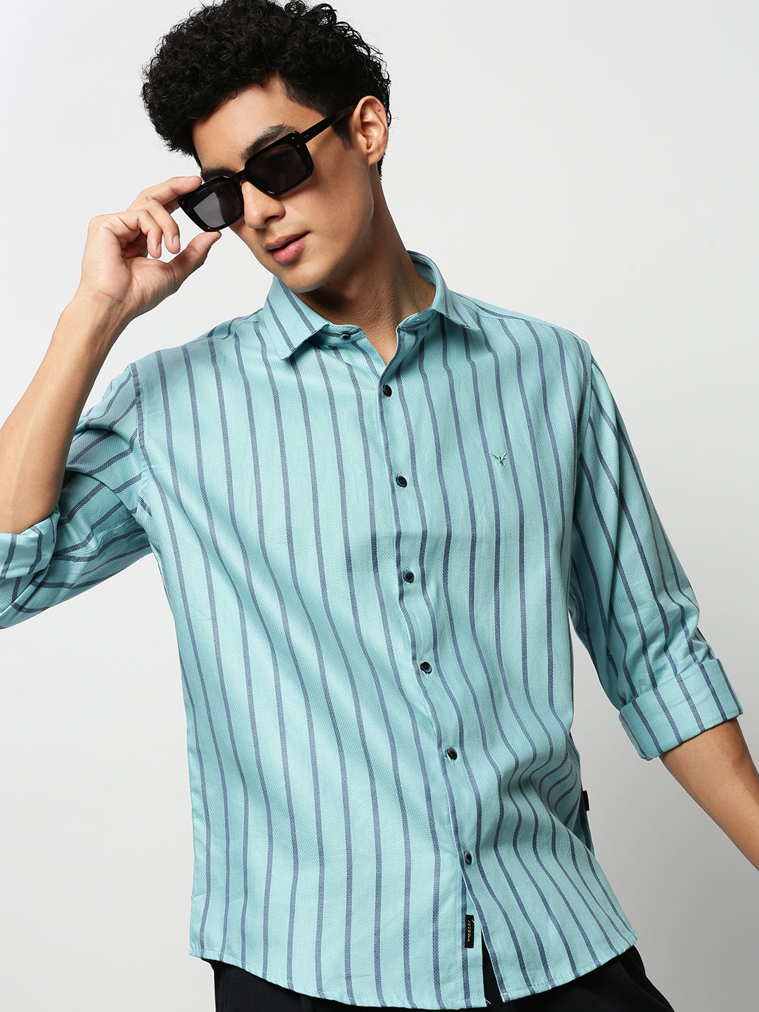 Men Blue Striped Casual Casual Shirts