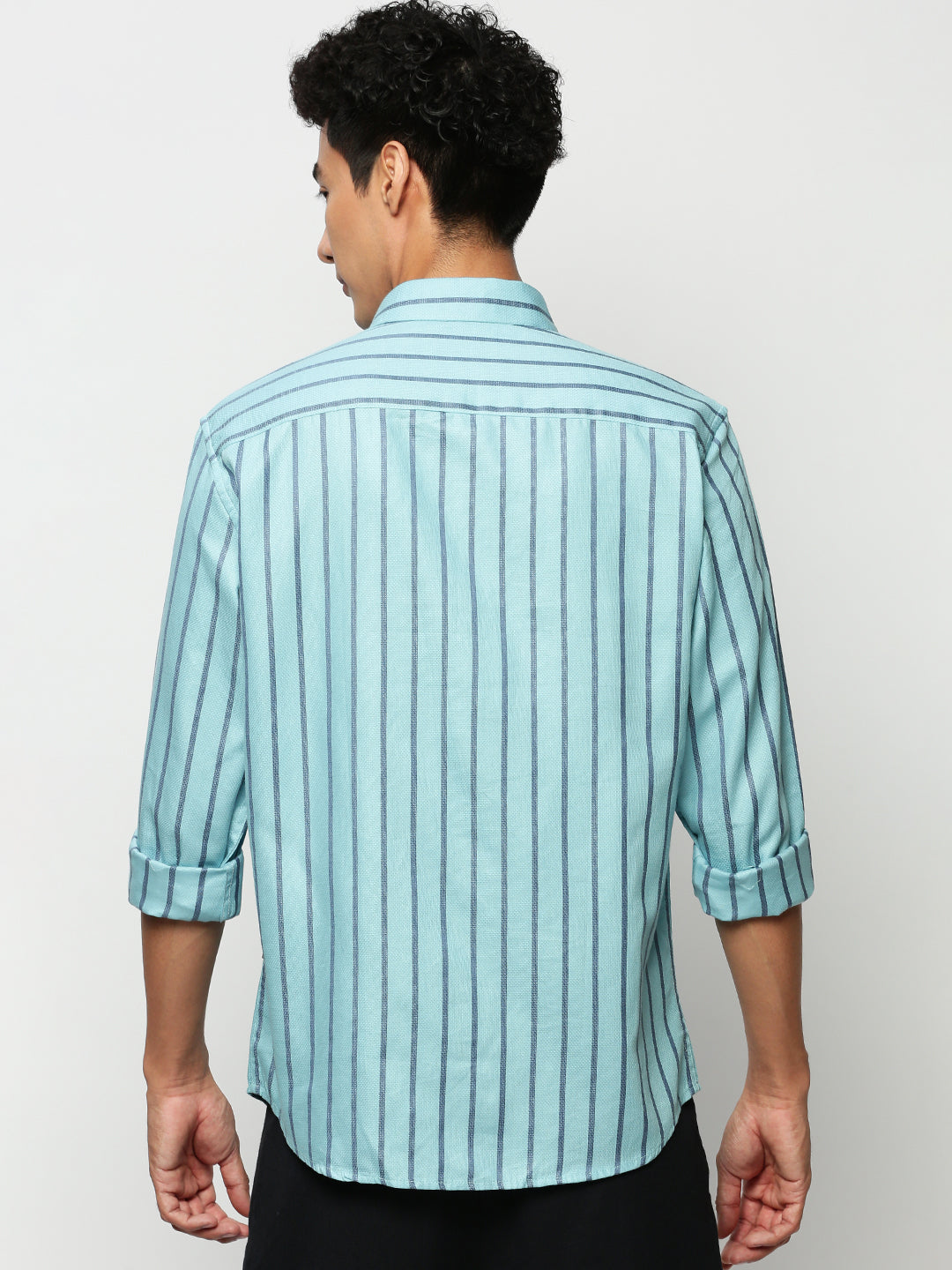 Men Blue Striped Casual Casual Shirts