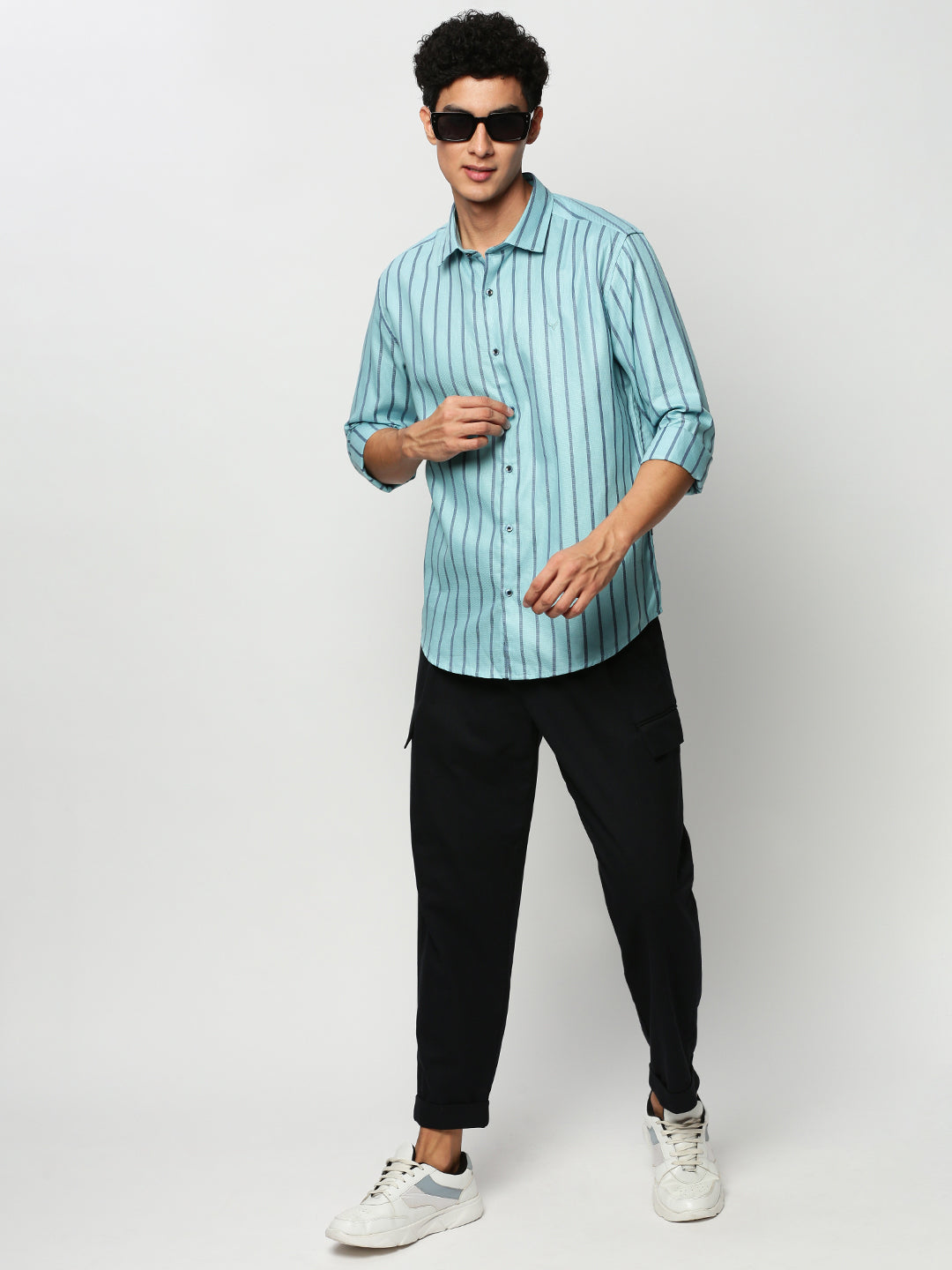 Men Blue Striped Casual Casual Shirts