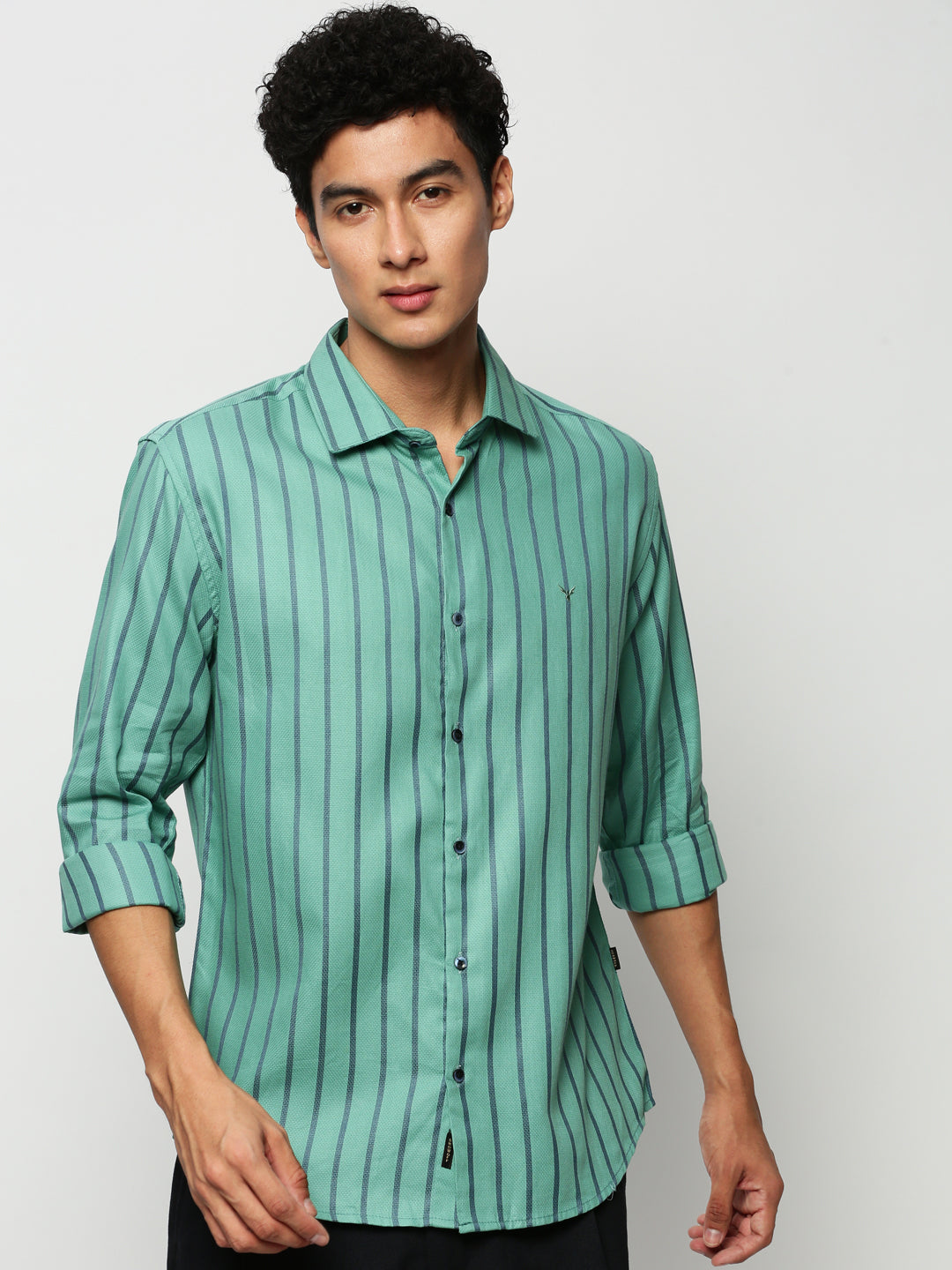 Men Green Striped Casual Casual Shirts