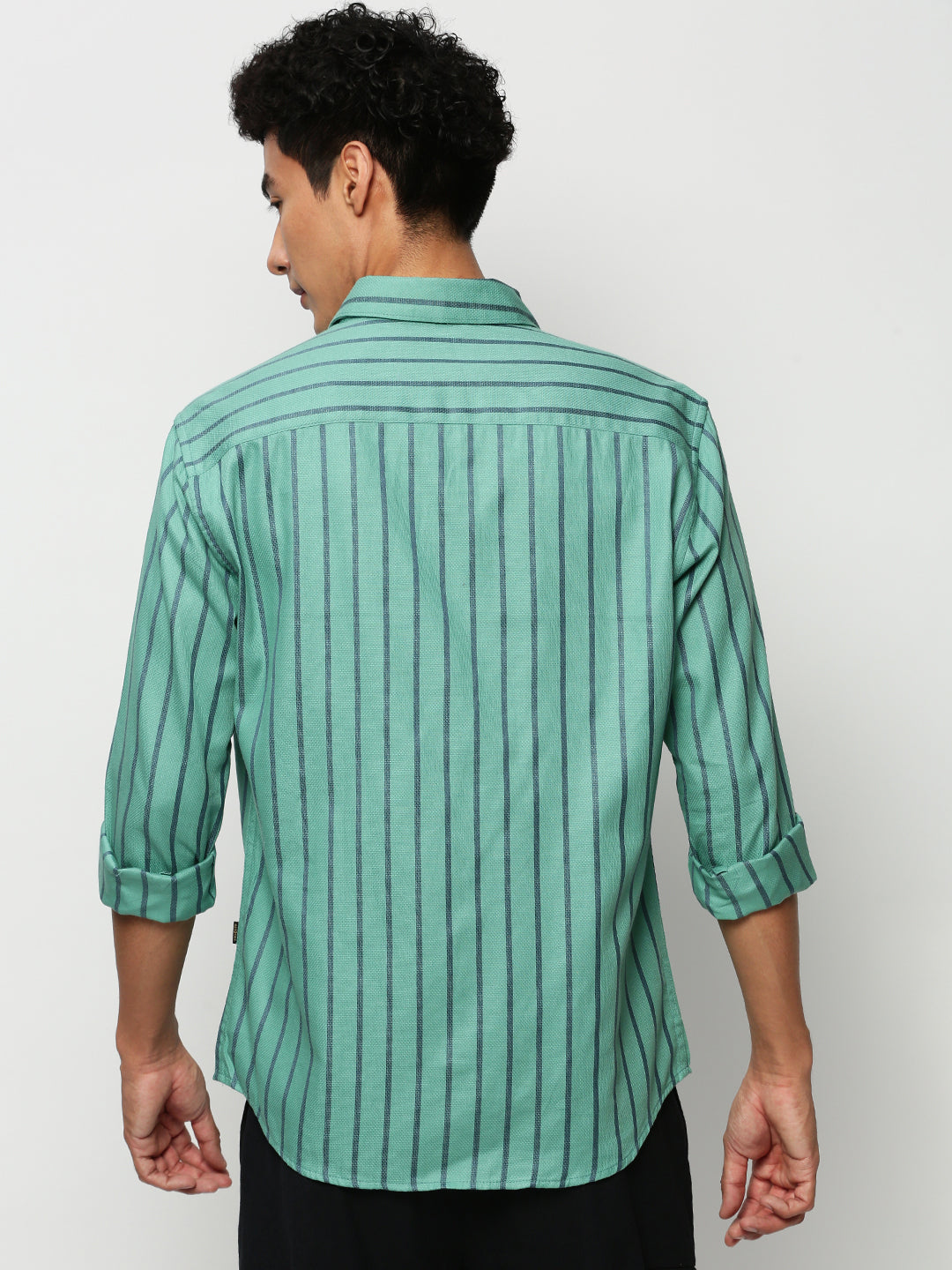 Men Green Striped Casual Casual Shirts