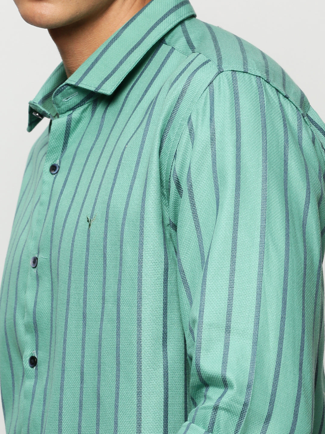 Men Green Striped Casual Casual Shirts