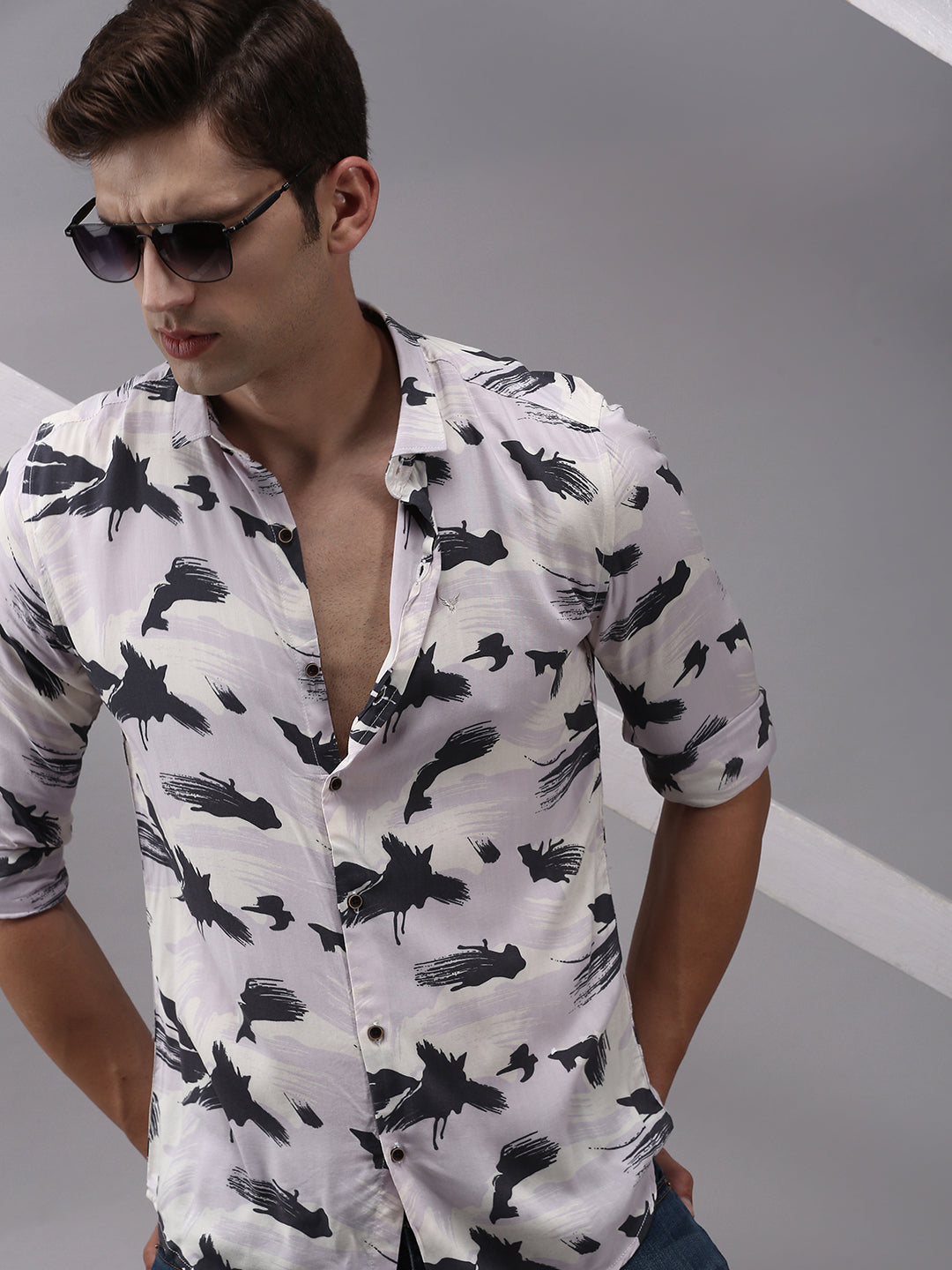 Men Purple Printed Casual Shirt