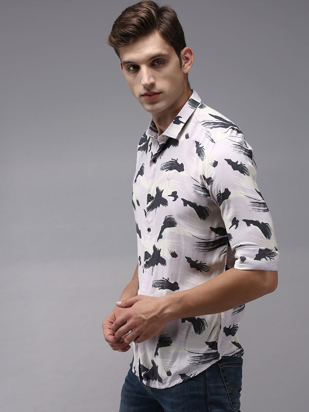 Men Purple Printed Casual Shirt