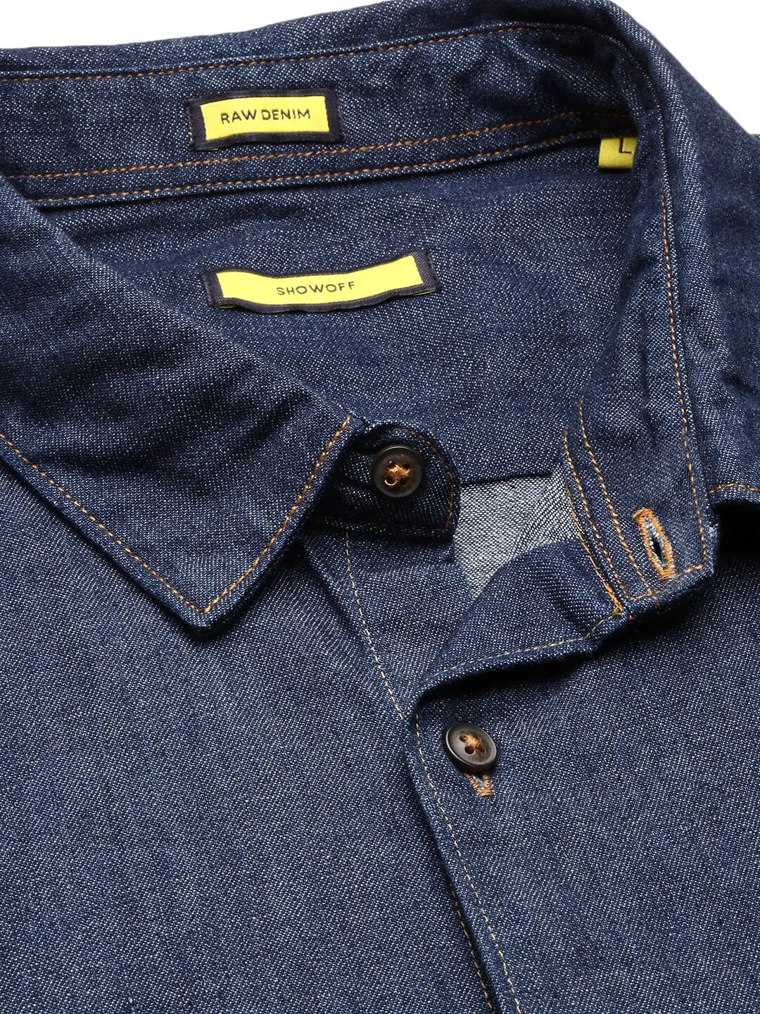 Men's Navy Blue Spread Collar Solid Shirt