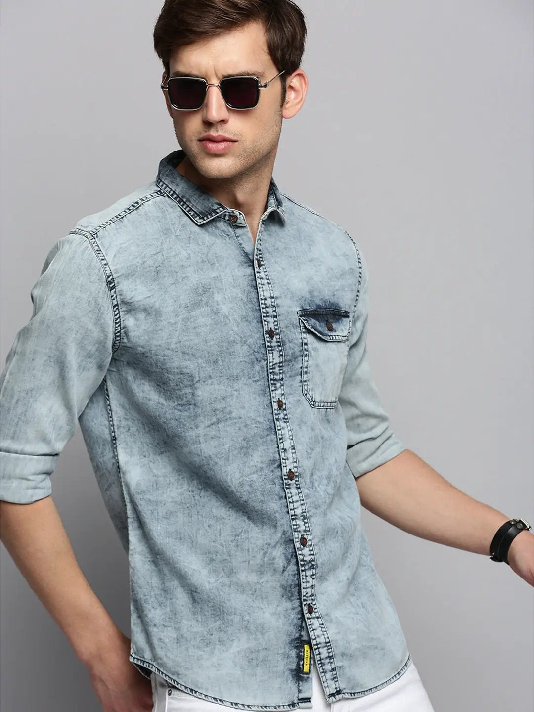Men's Grey Solid Casual Shirt