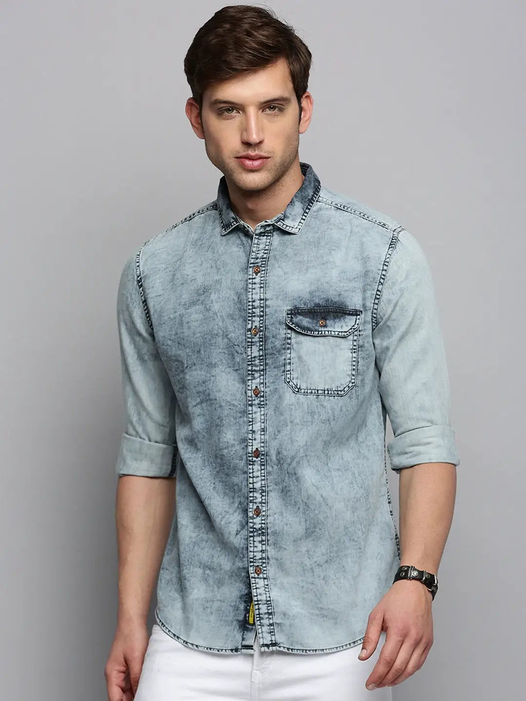 Men's Grey Solid Casual Shirt